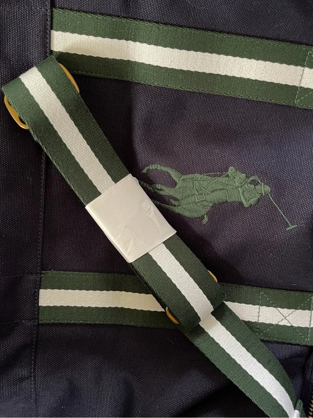 Ralph Lauren Wimbledon Navy Canvas Tote with Green & White Striped Handles